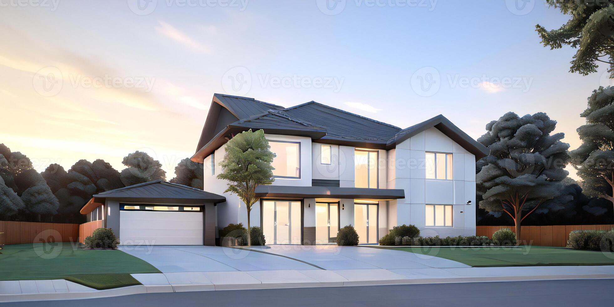 A modern house with a driveway in front of it photo