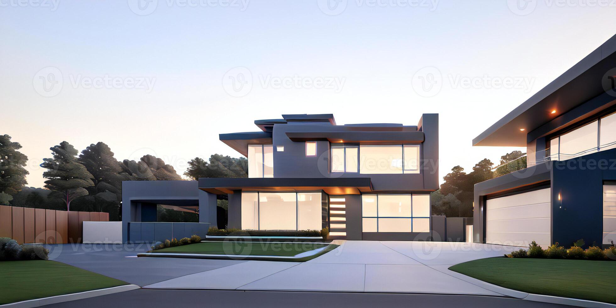 A modern house with a driveway in front of it photo