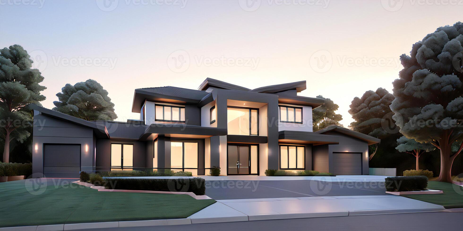 A modern house with a driveway in front of it photo