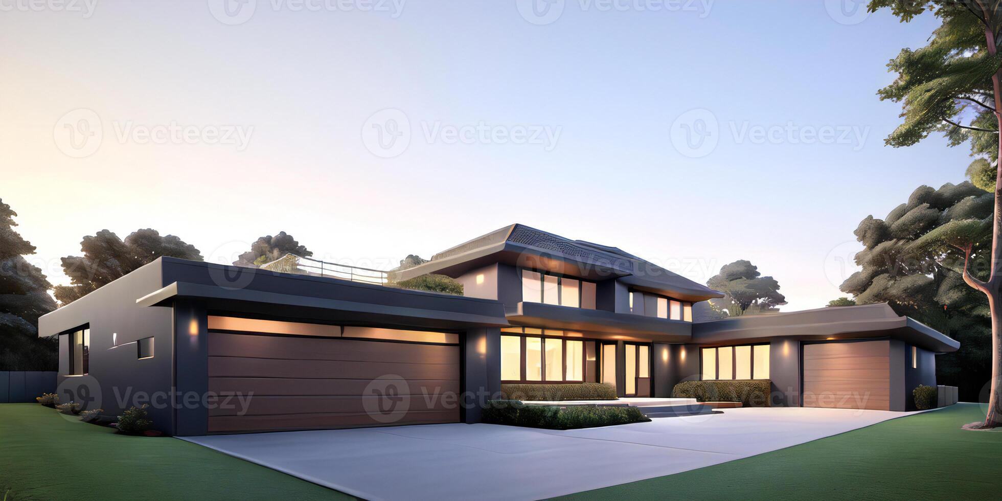 A modern house with a driveway in front of it photo