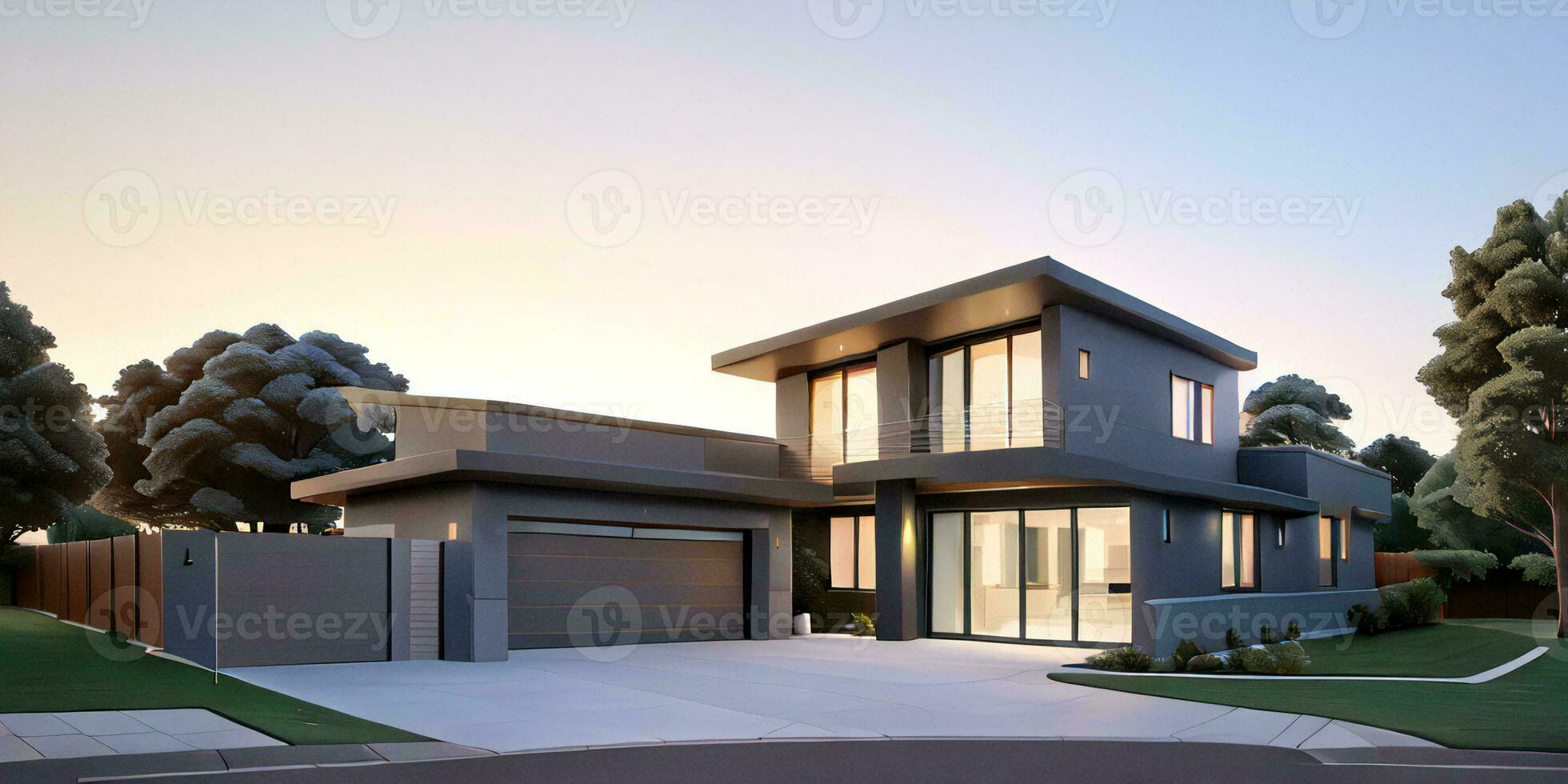 A modern house with a driveway in front of it ai generated photo