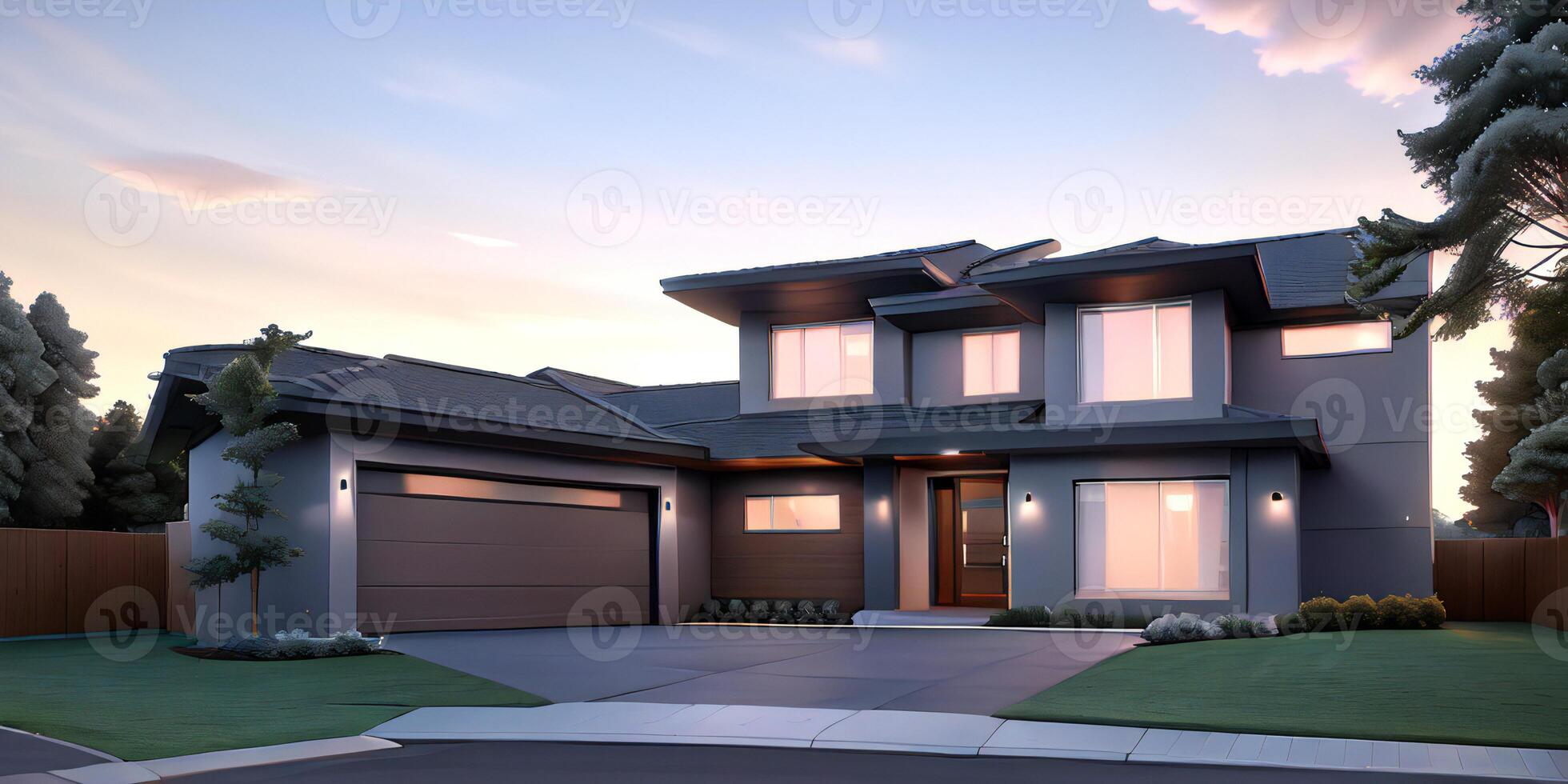 A modern house with a driveway in front of it photo