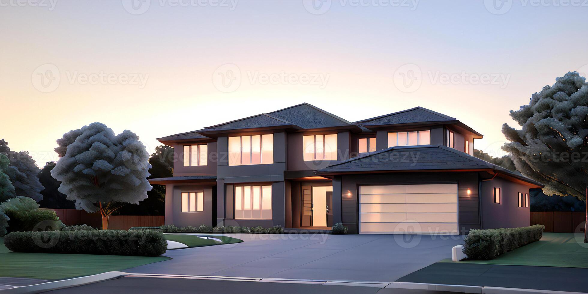 A modern house with a driveway in front of it photo