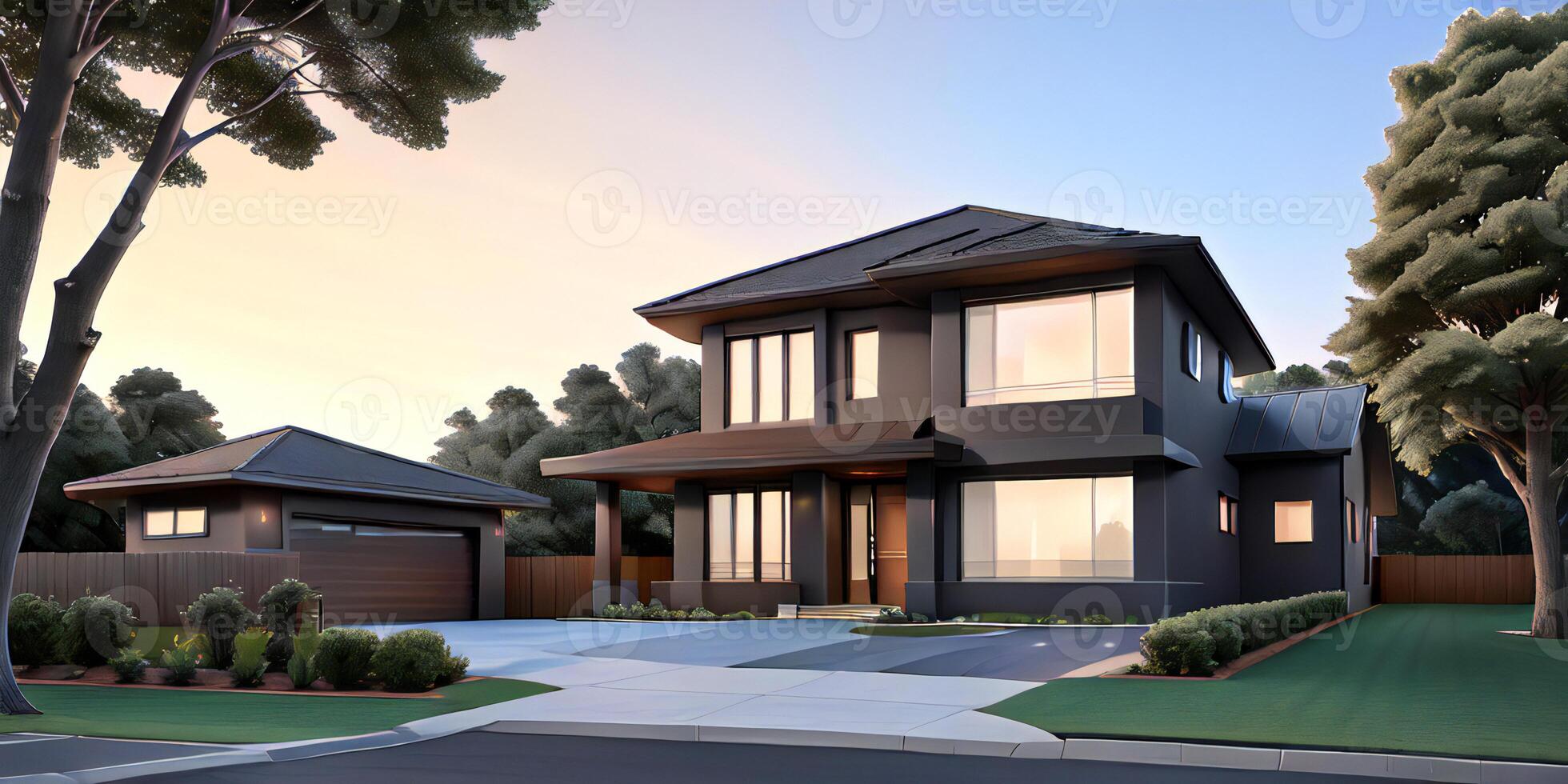 A modern house with a driveway in front of it photo