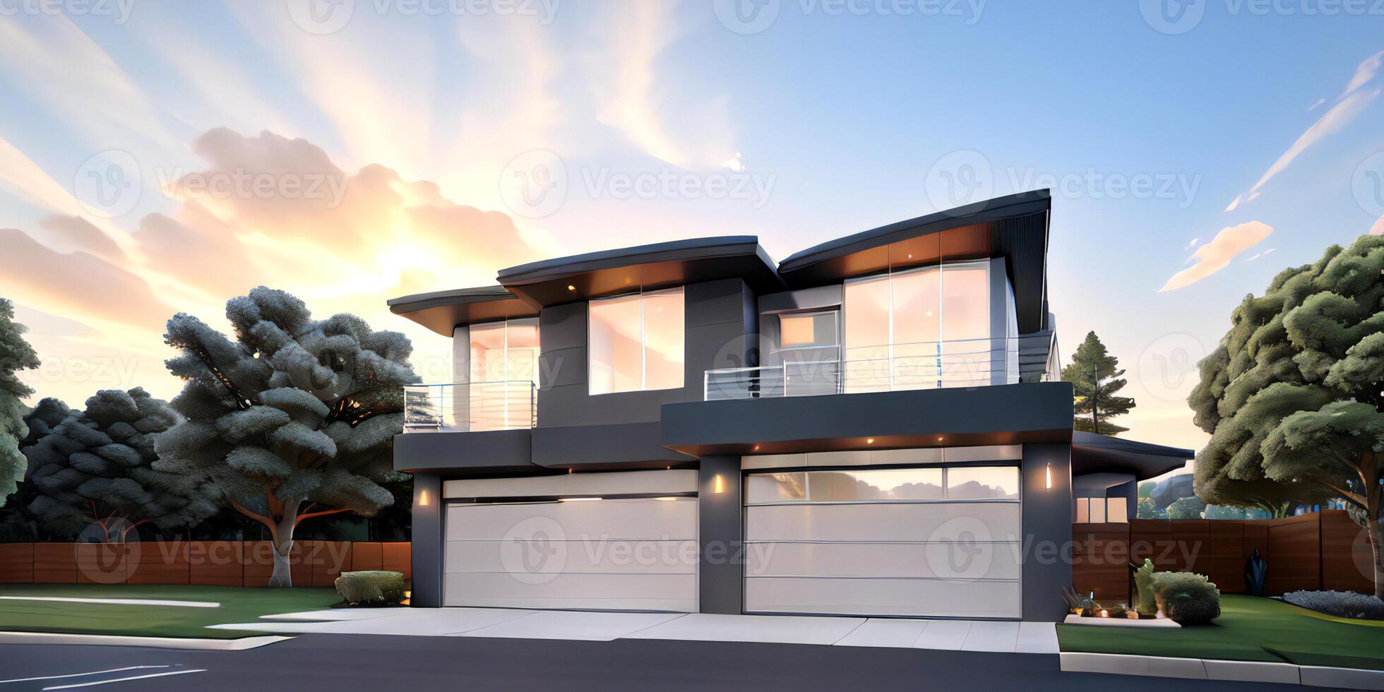 A modern house with a driveway in front of it photo