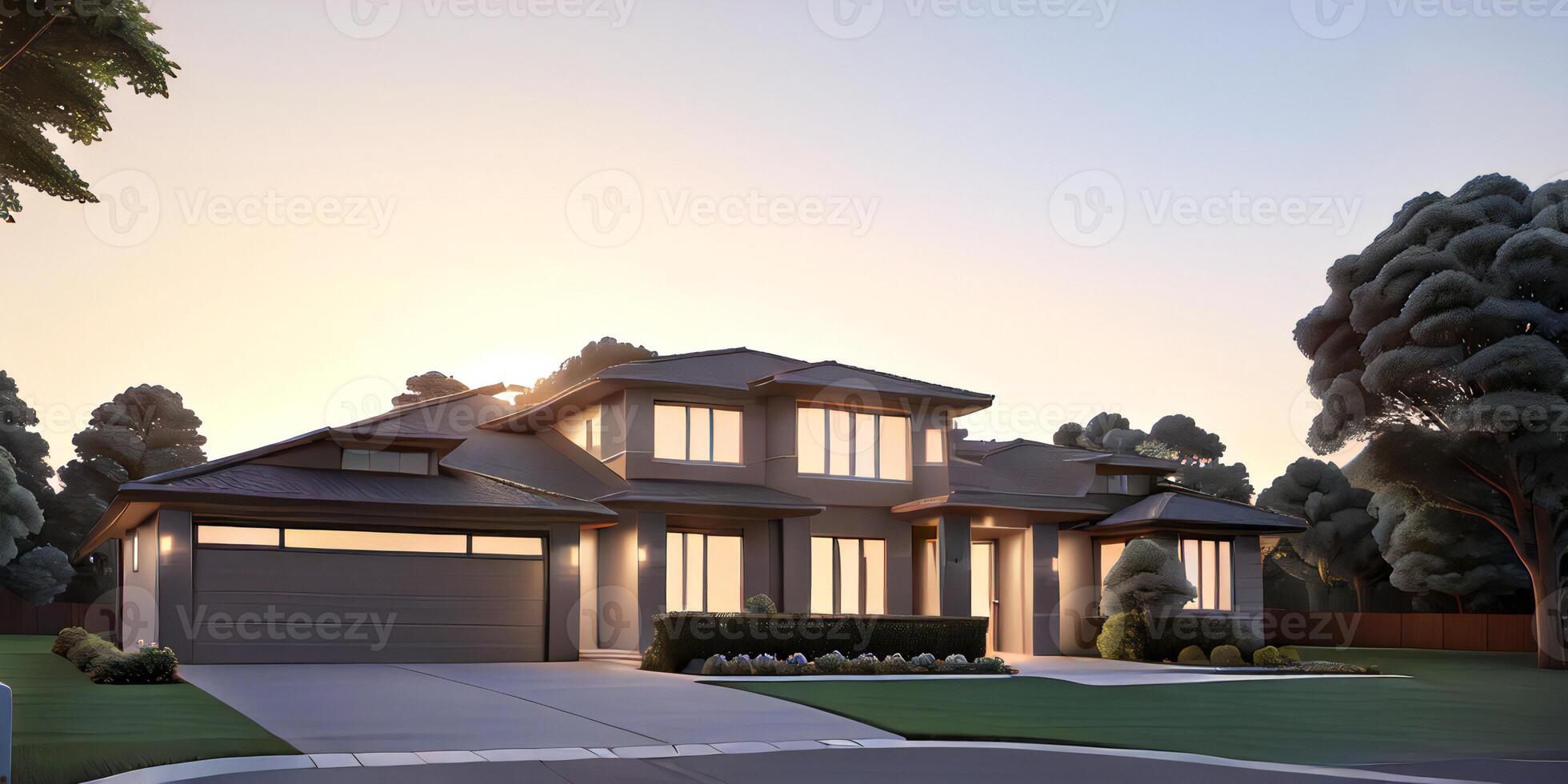 A modern house with a driveway in front of it ai generated photo