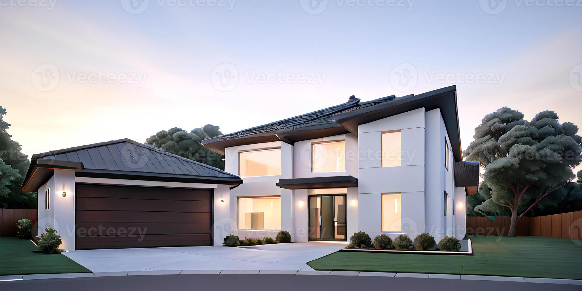 A modern house with a driveway in front of it photo