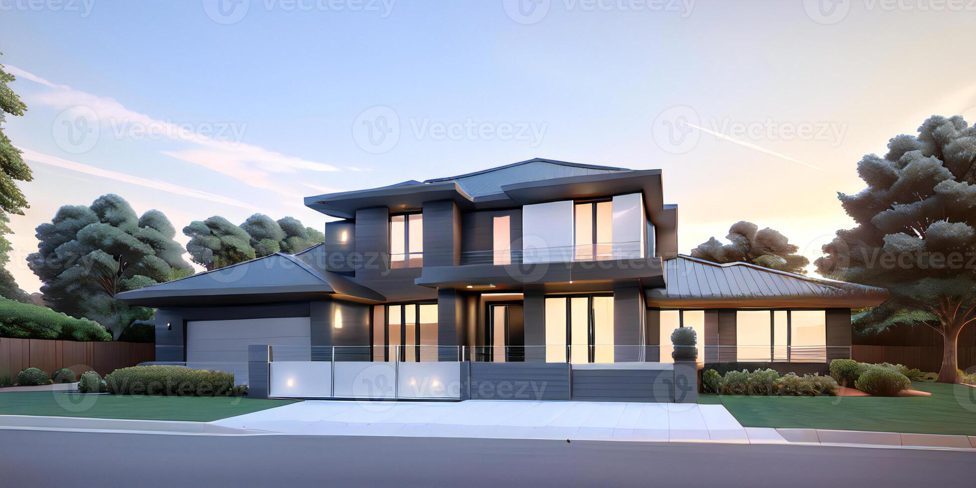 A modern house with a driveway in front of it photo