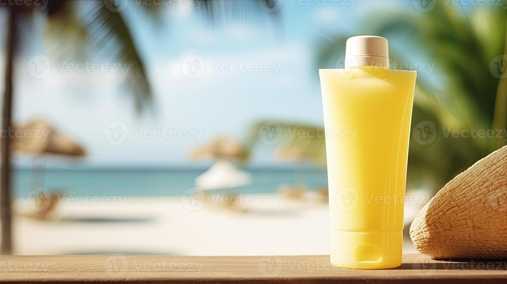 Cosmetic product mockup on tropical background. Illustration photo