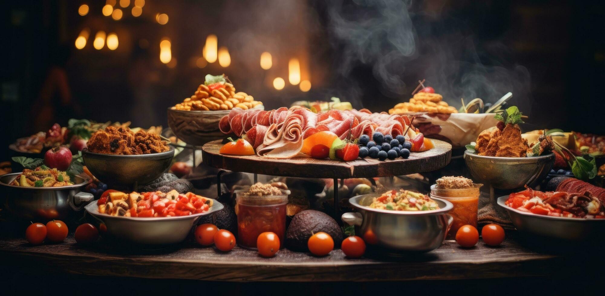 Buffets with food and wine at an event buffets photo