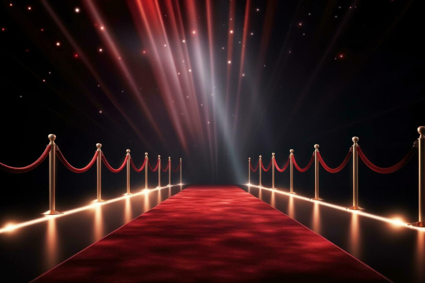 Red carpet with lights in the spotlight photo