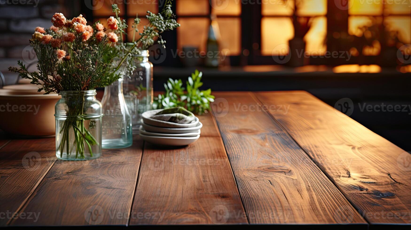 Kitchen empty table background. Illustration photo