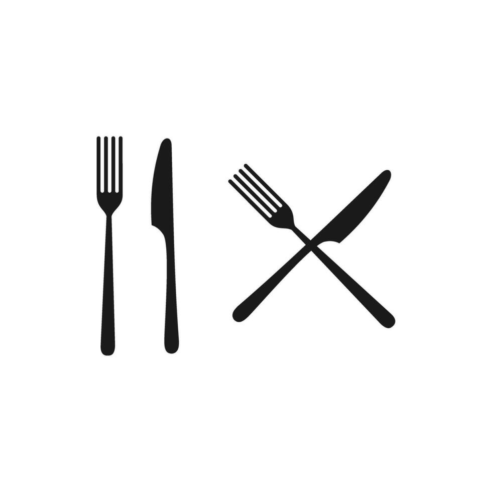 Fork with knife icon. Crossed fork with knife. Black simple silhouette. Symbol Template Logo. Vector illustration flat design. Suitable for your design need, logo, illustration, etc.