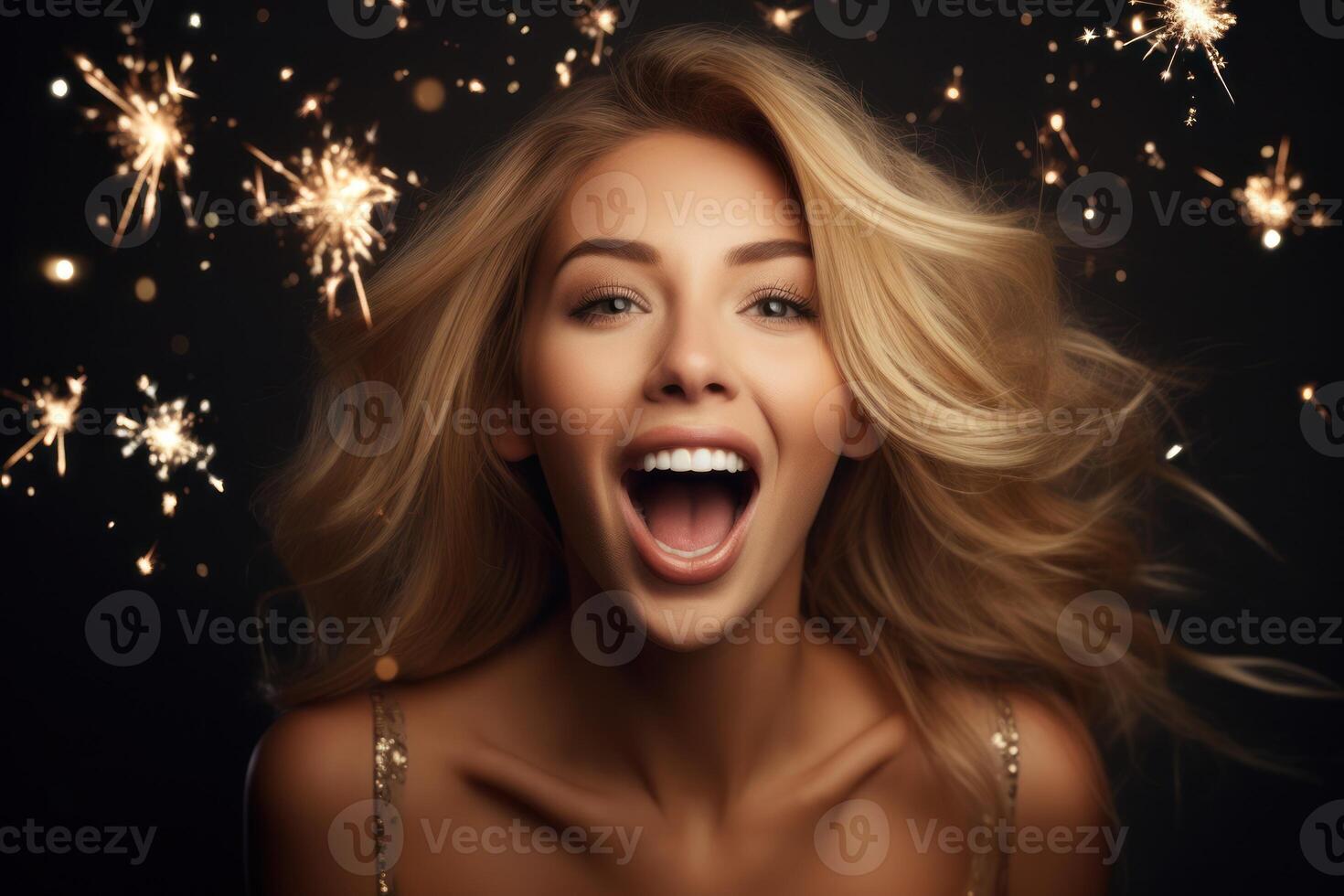 Beautiful woman with sparkles. Illustration AI Generative photo