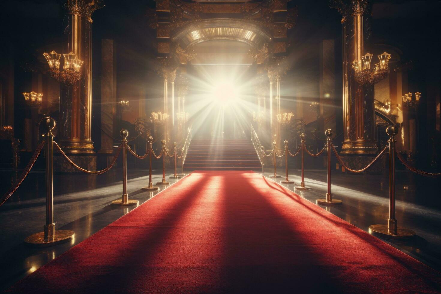 Red carpet with lights in the spotlight photo