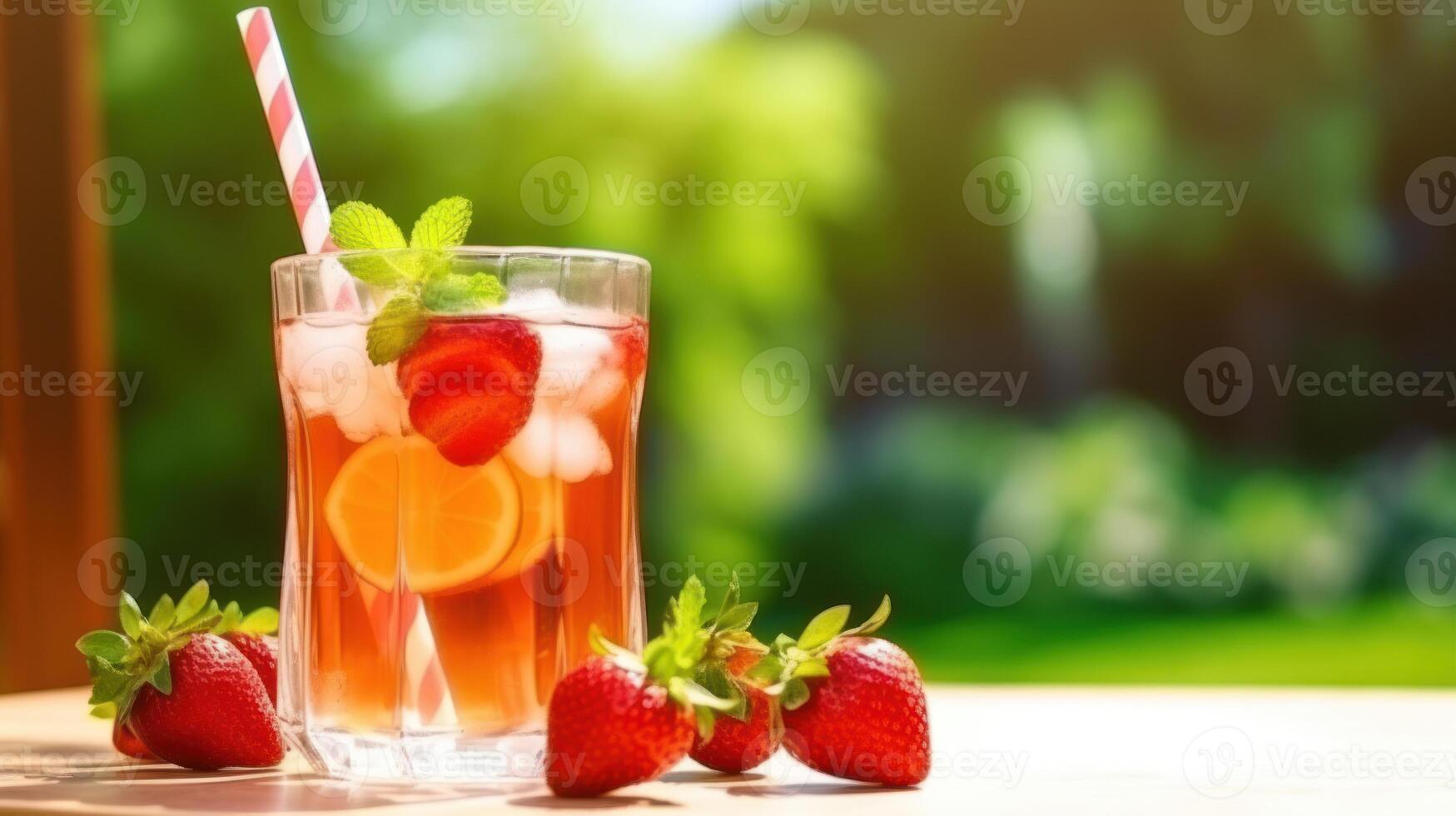 Summer tea with raspberry. Illustration AI Generative photo