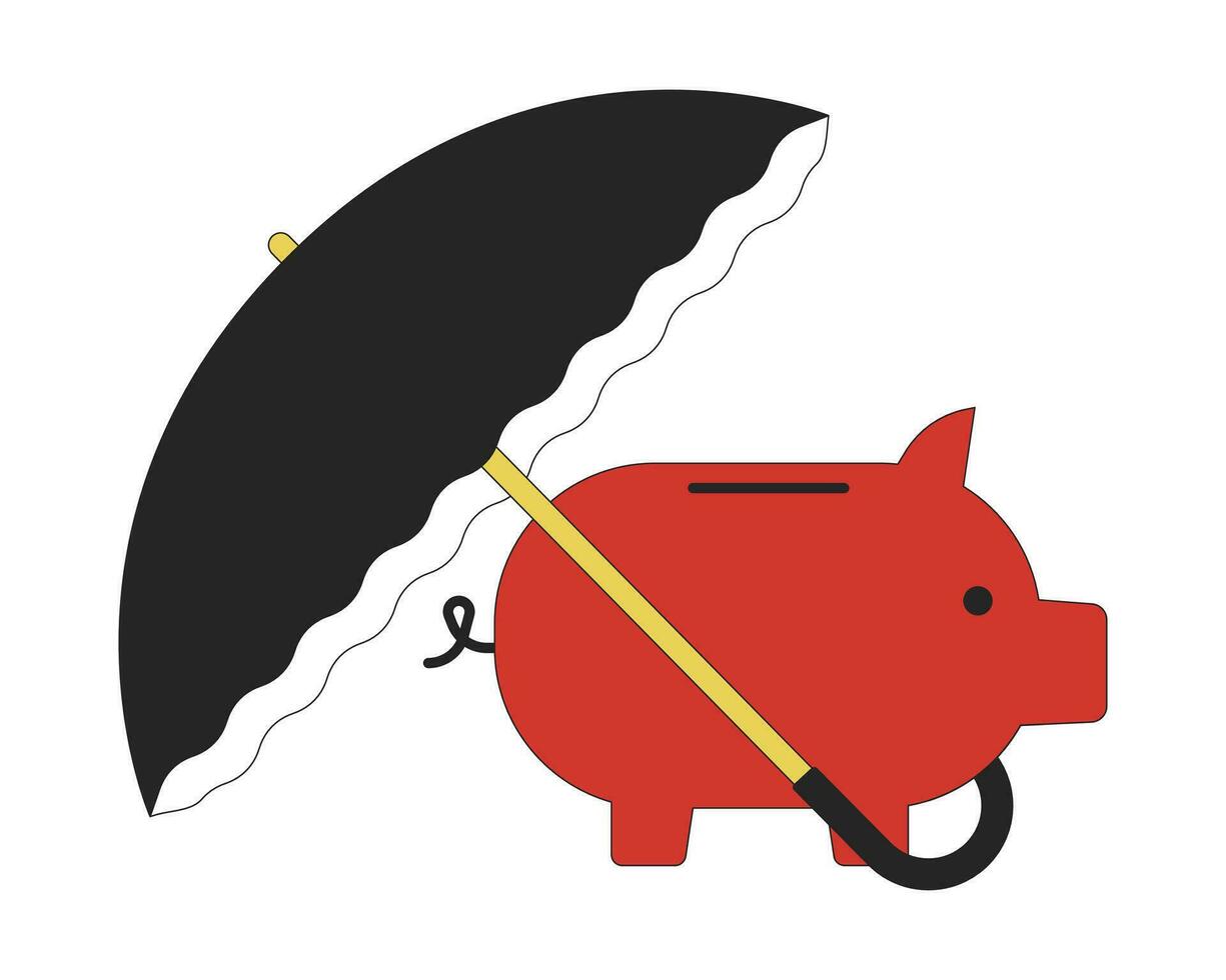 Umbrella cover piggy bank flat line color isolated vector object. Editable clip art image on white background. Simple outline cartoon spot illustration for web design