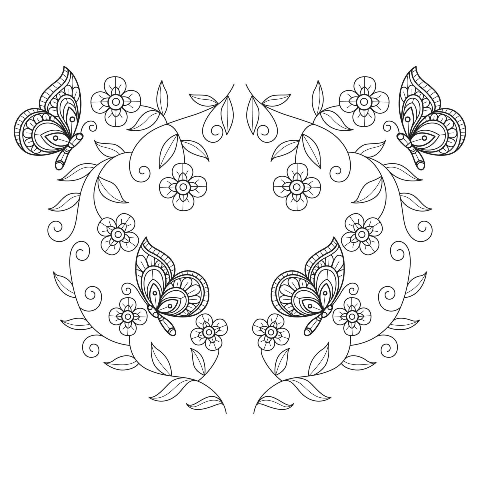 Adult coloring book with butterfly in flowers Vector Image