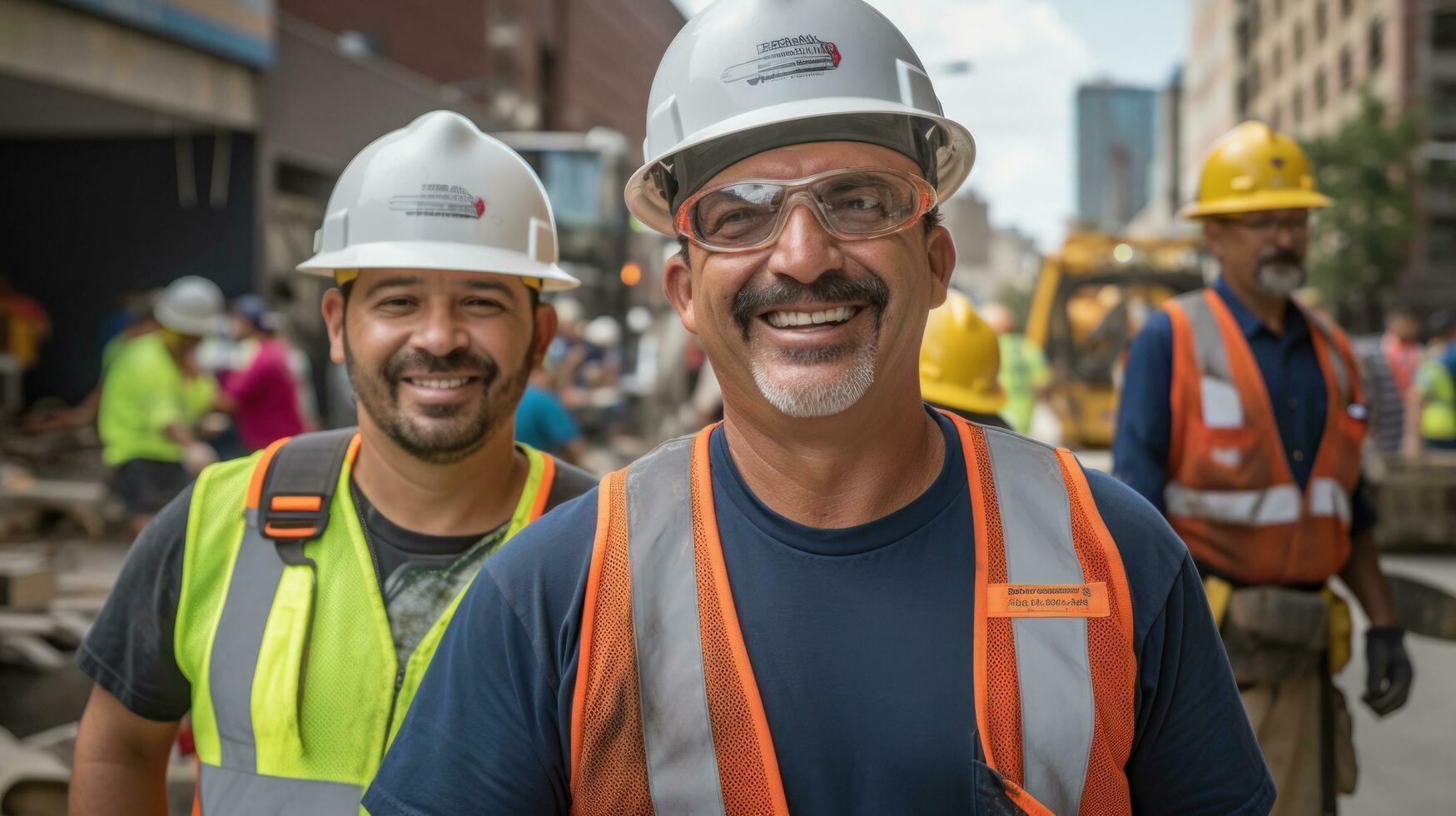 Hard hat workers together photo