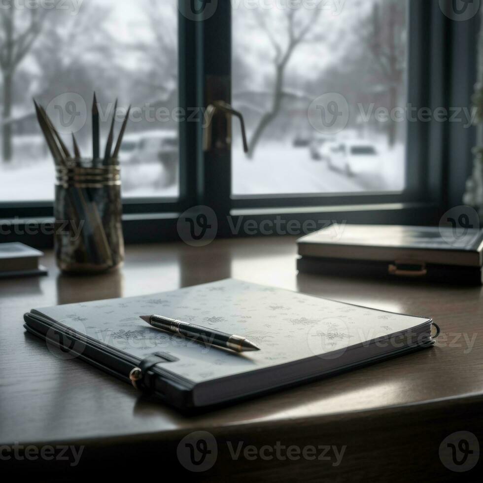 bolígrafo y cuaderno retro antecedentes foto