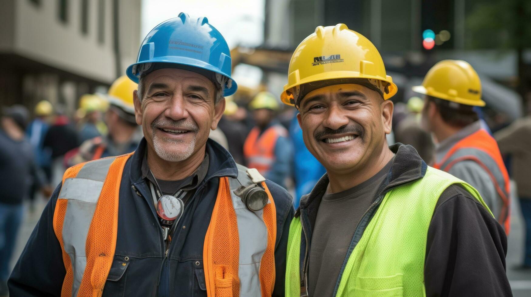 Hard hat workers together photo