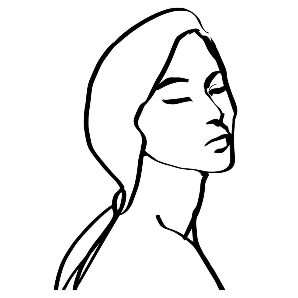 single contour line abstract female portrait character vector