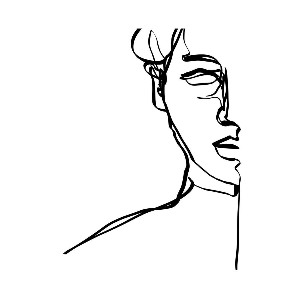 single contour line abstract female portrait character vector