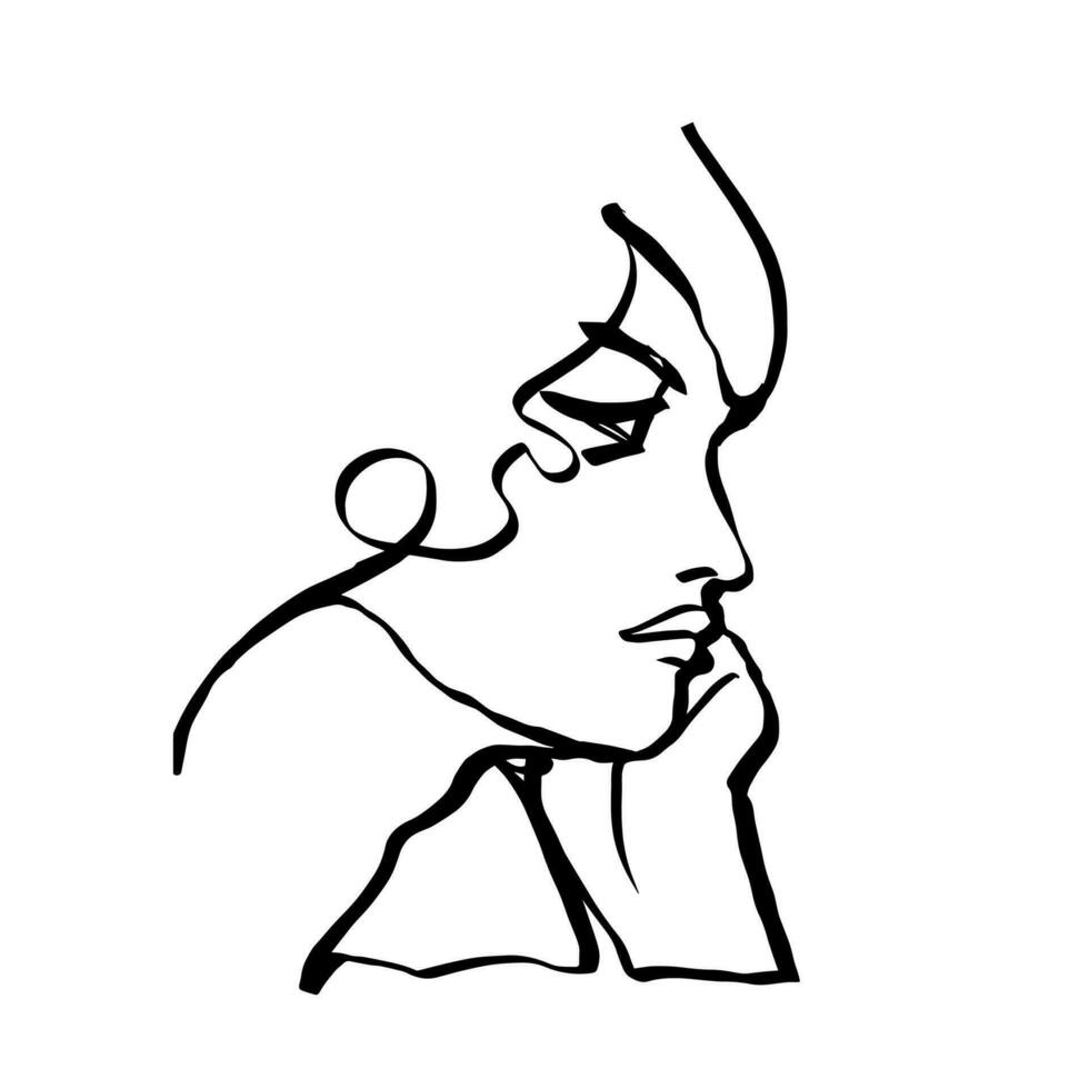 single contour line abstract female portrait character vector