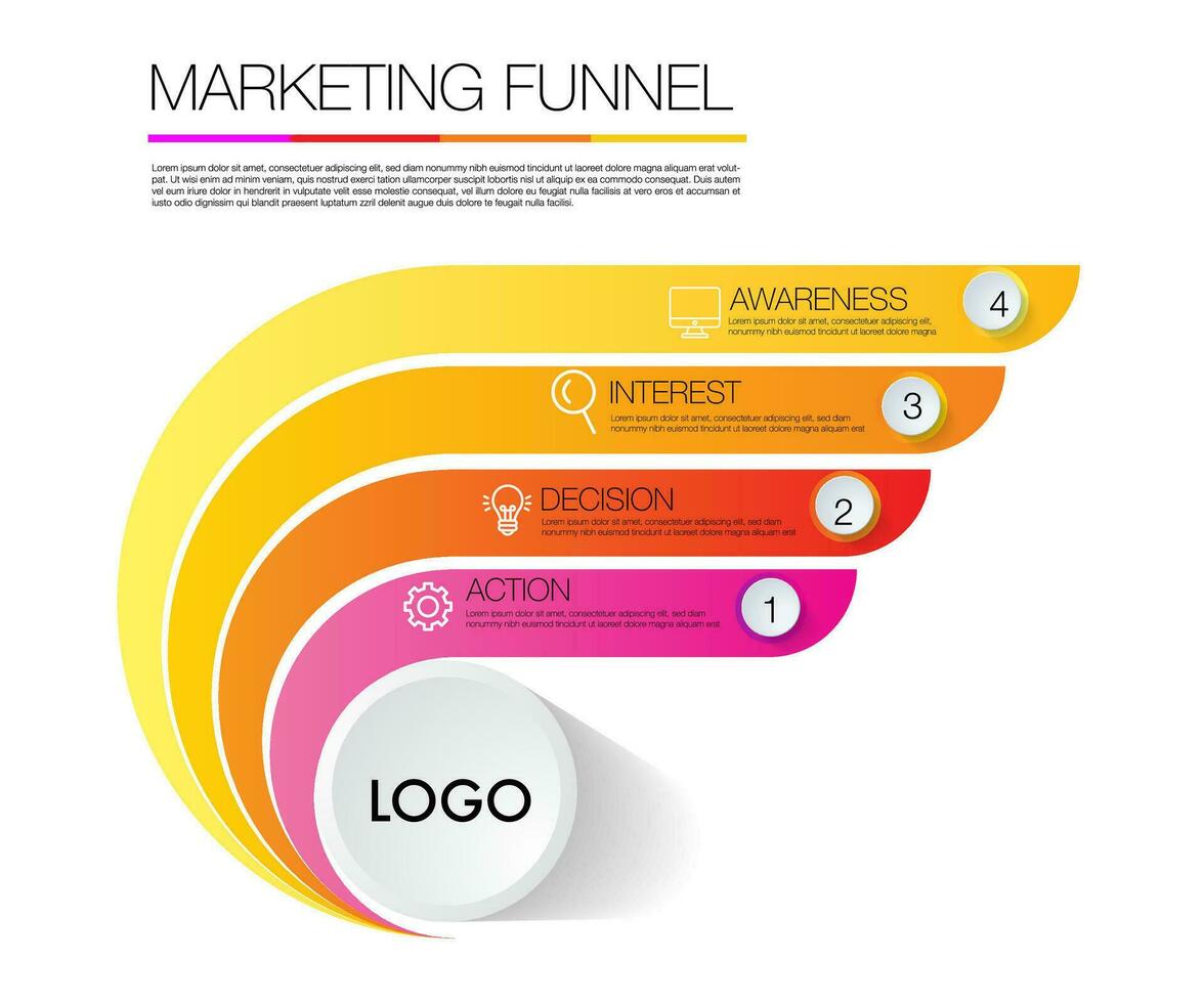 Design template, funnel marketing infographic steps and icon of digital marketing concept vector