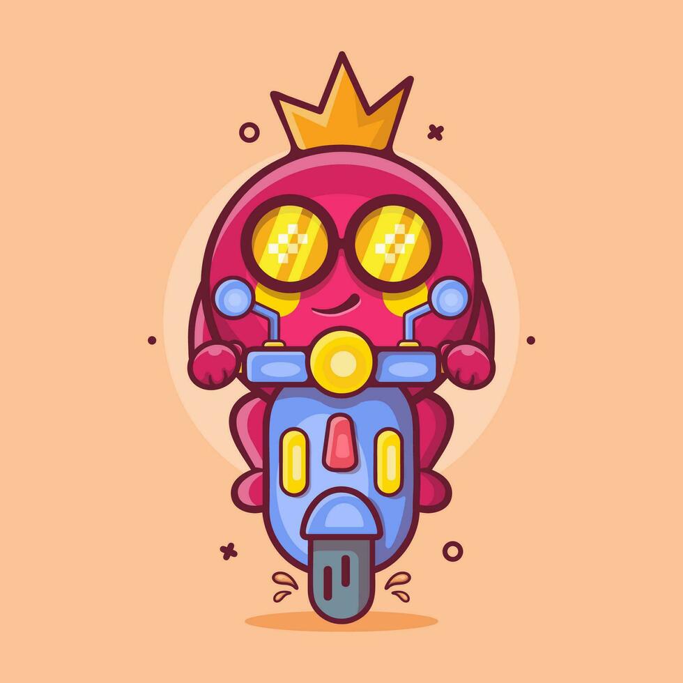 frio granada Fruta personaje mascota montando scooter motocicleta aislado dibujos animados en plano estilo diseño vector