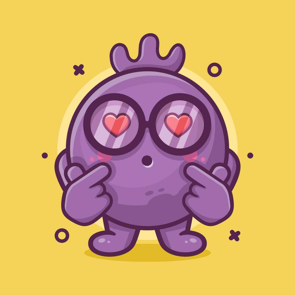kawaii blueberry fruit character mascot with love sign hand gesture isolated cartoon in flat style design vector