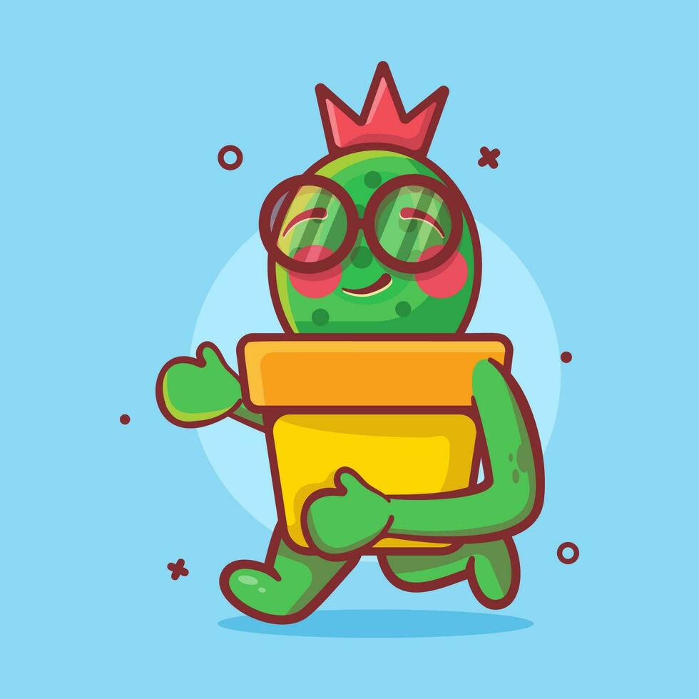 funny cactus on pot character mascot running isolated cartoon in flat style design vector