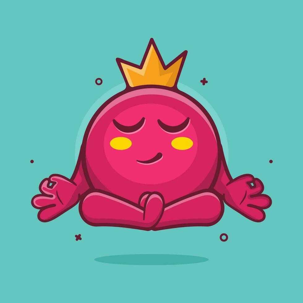 calm pomegranate fruit character mascot with yoga meditation pose isolated cartoon in flat style design vector