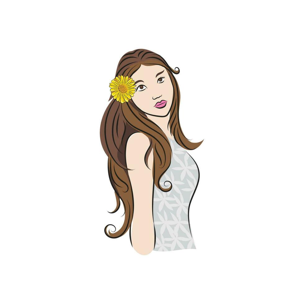 mano dibujado mujer Moda ilustración niña con flores acuarela estilo vector