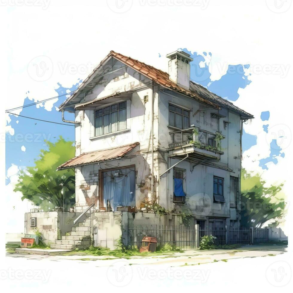 House anime style, House urban white background high quality ai image generated photo