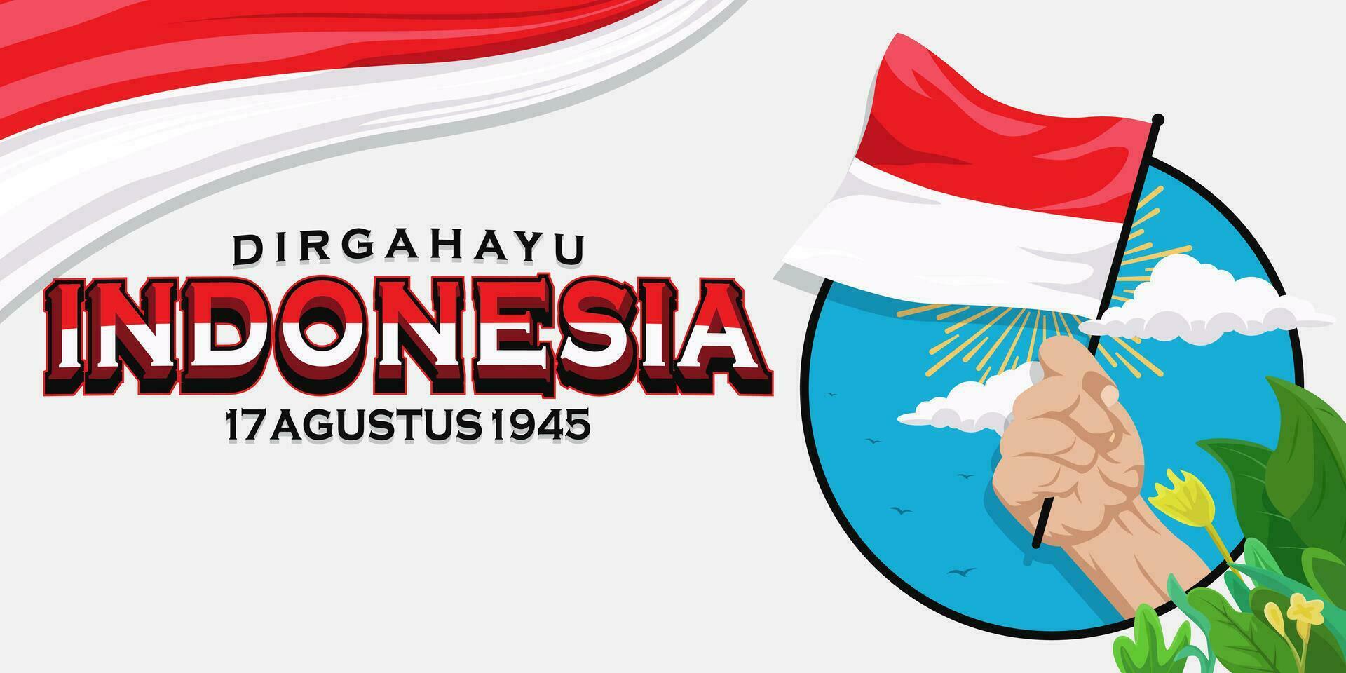 Dirgahayu Indonesia flat cartoon banner design which means Indonesian Independence Day vector