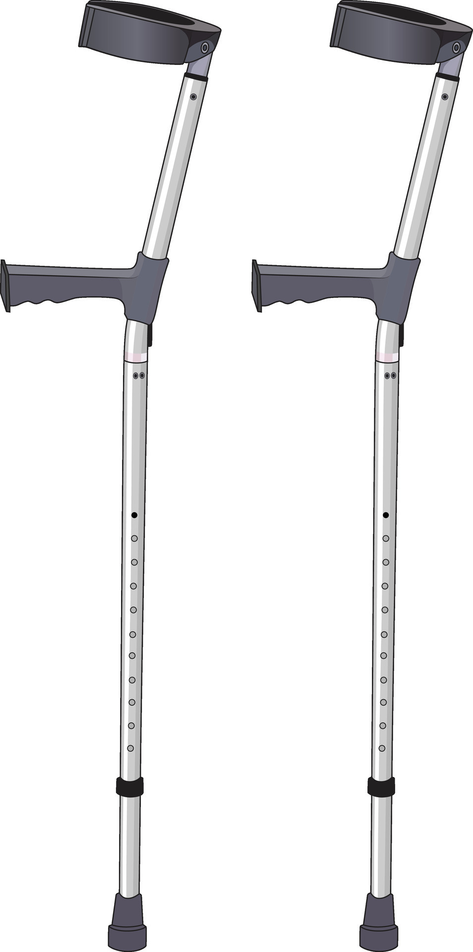 elbow crutches walking stick vector illustration, pair of aluminum