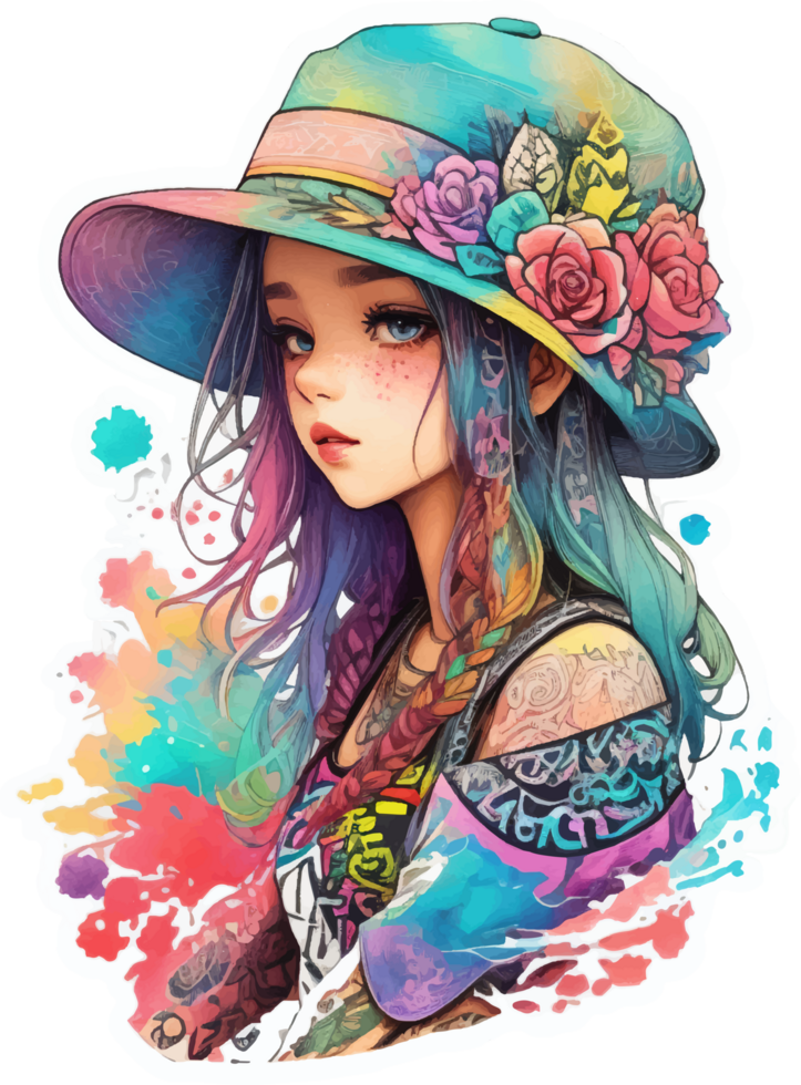 Beautiful Girl Illustration with Spread Flowers in AI Generative png