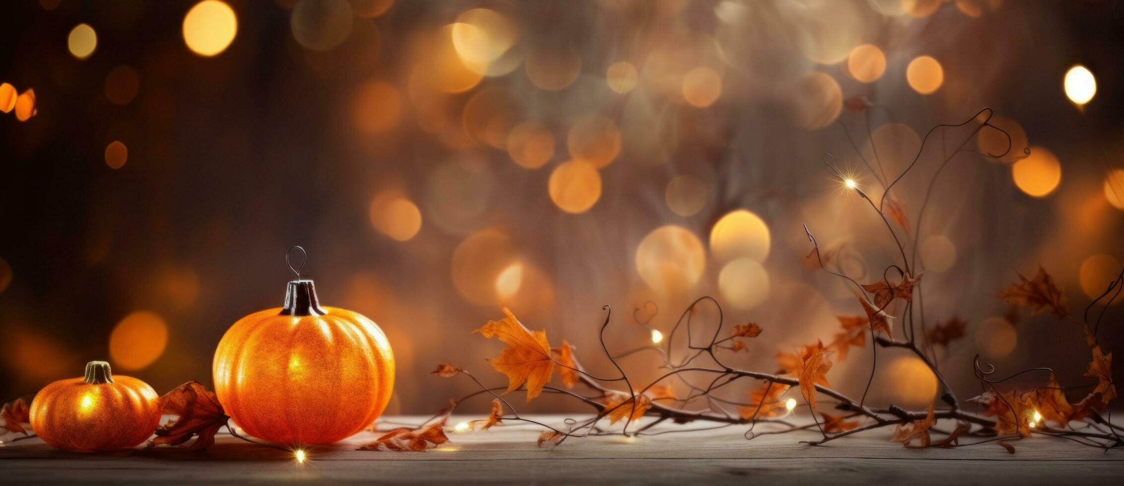 Golden Halloween background with pumpkins photo