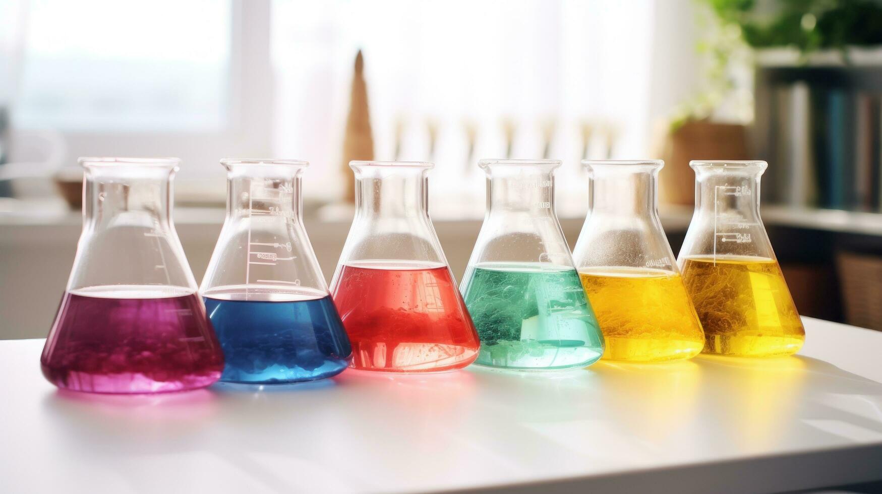 Chemical glasses with colorful water photo