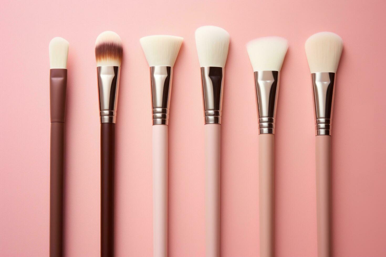 Collection of makeup brushes lined up in a row photo