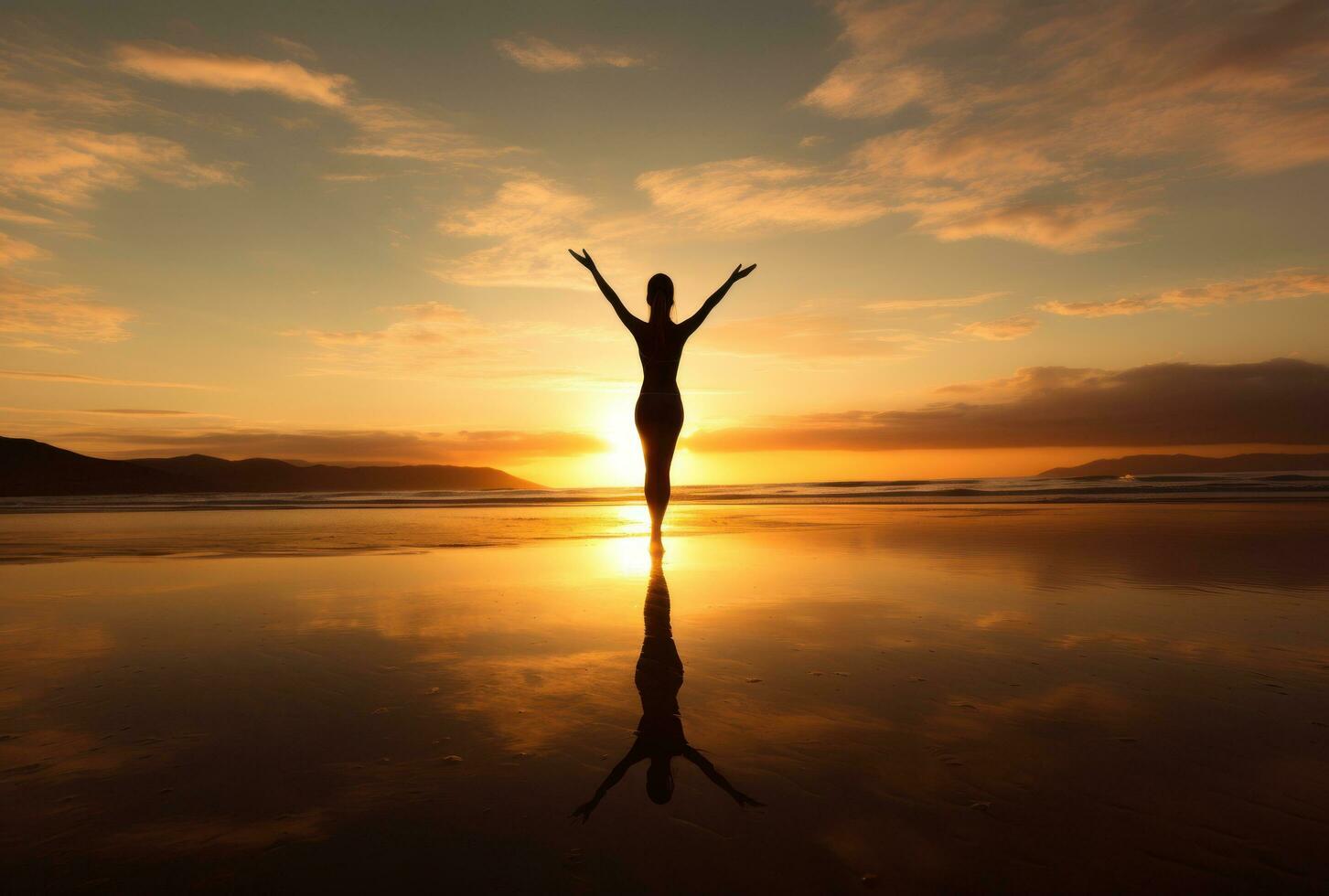 Girl in yoga pose on the beach photo