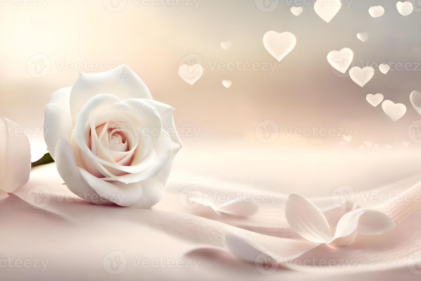 un blanco Rosa flor con suave blanco antecedentes y fondo, algunos amor elemento efecto con Copiar espacio para texto, bueno para producto presentación y comercial o romántico Pareja saludo. ai generado foto