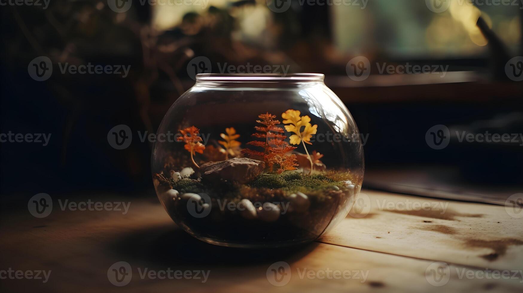 Magnificent terrarium ecosystem with vibrant plant life and reflective glass. AI Generated photo