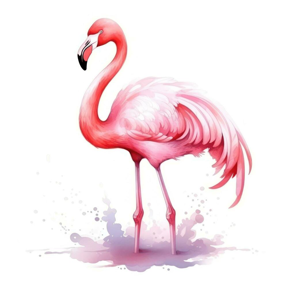 Watercolor pink flamingo isolated photo