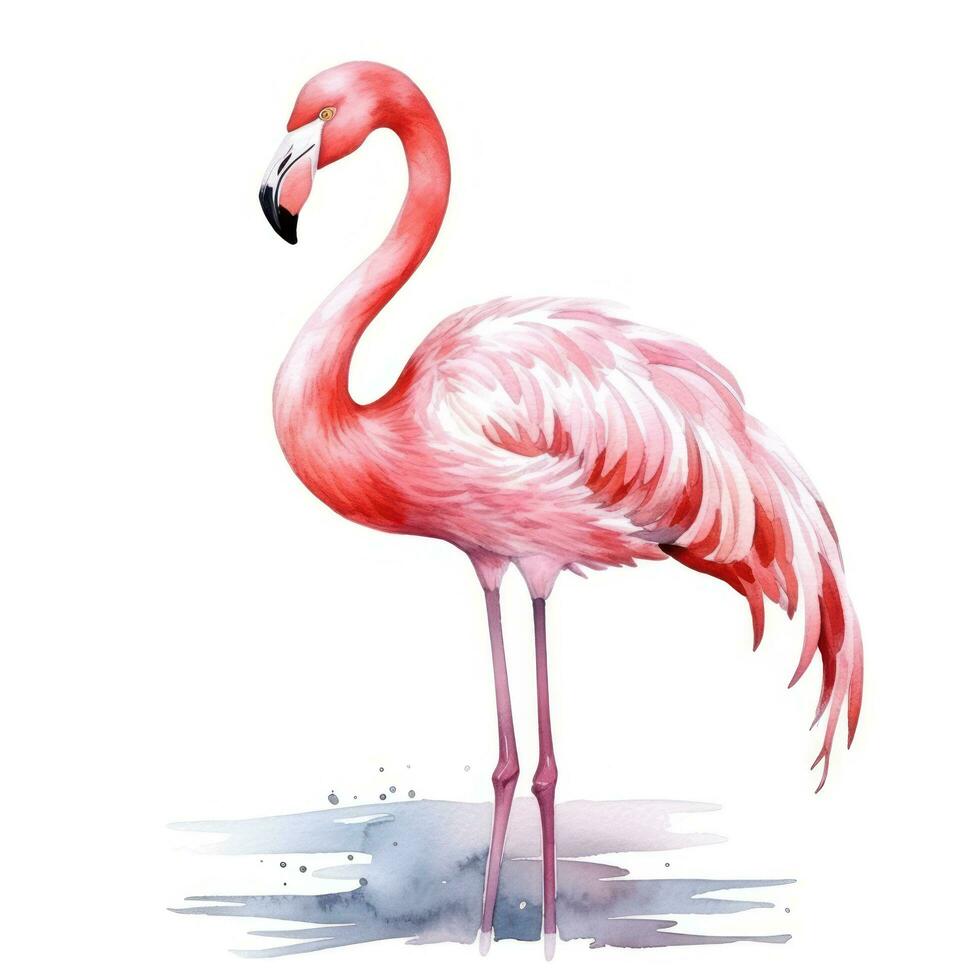 Watercolor pink flamingo isolated photo
