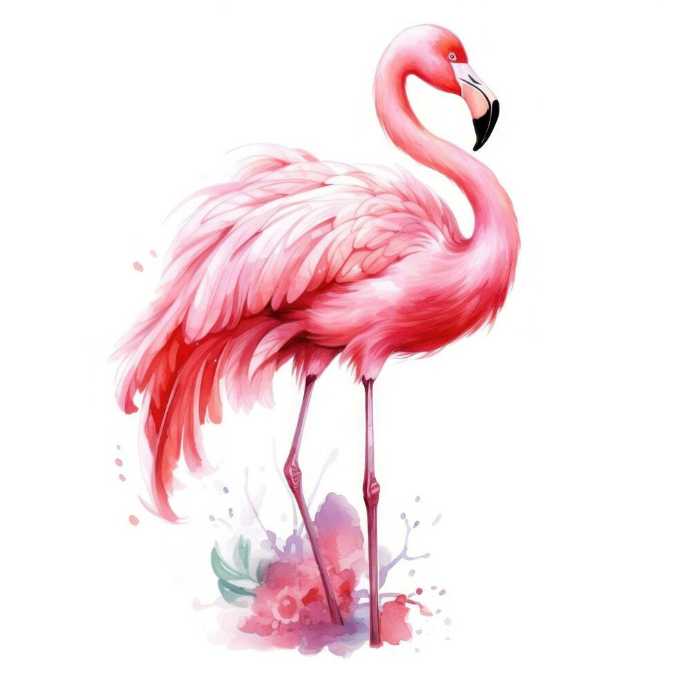 Watercolor pink flamingo isolated photo