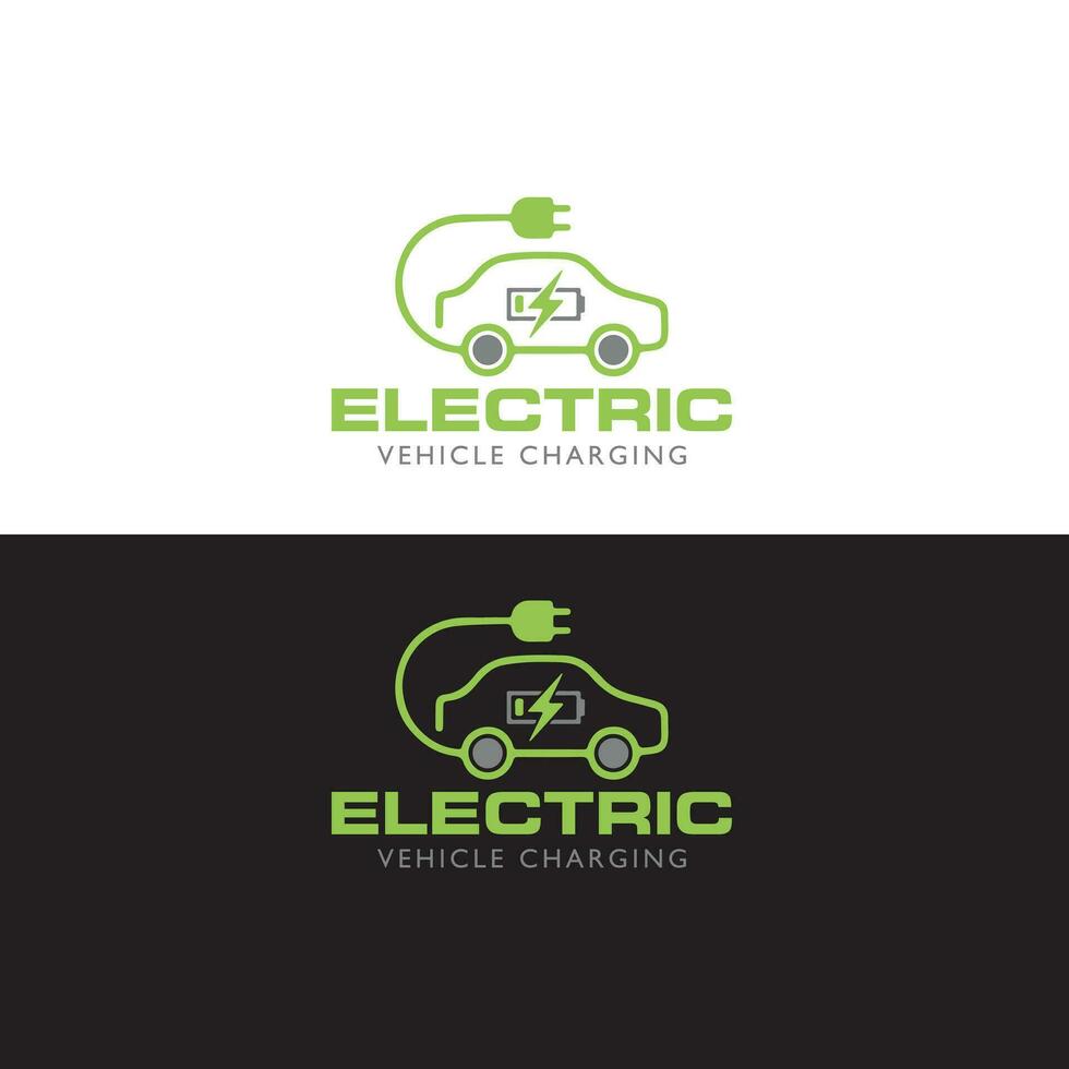 coche eléctrico con símbolo de icono de enchufe, coche ev, logotipo de punto de carga de vehículos híbridos verdes, concepto de vehículo ecológico, ilustración vectorial vector