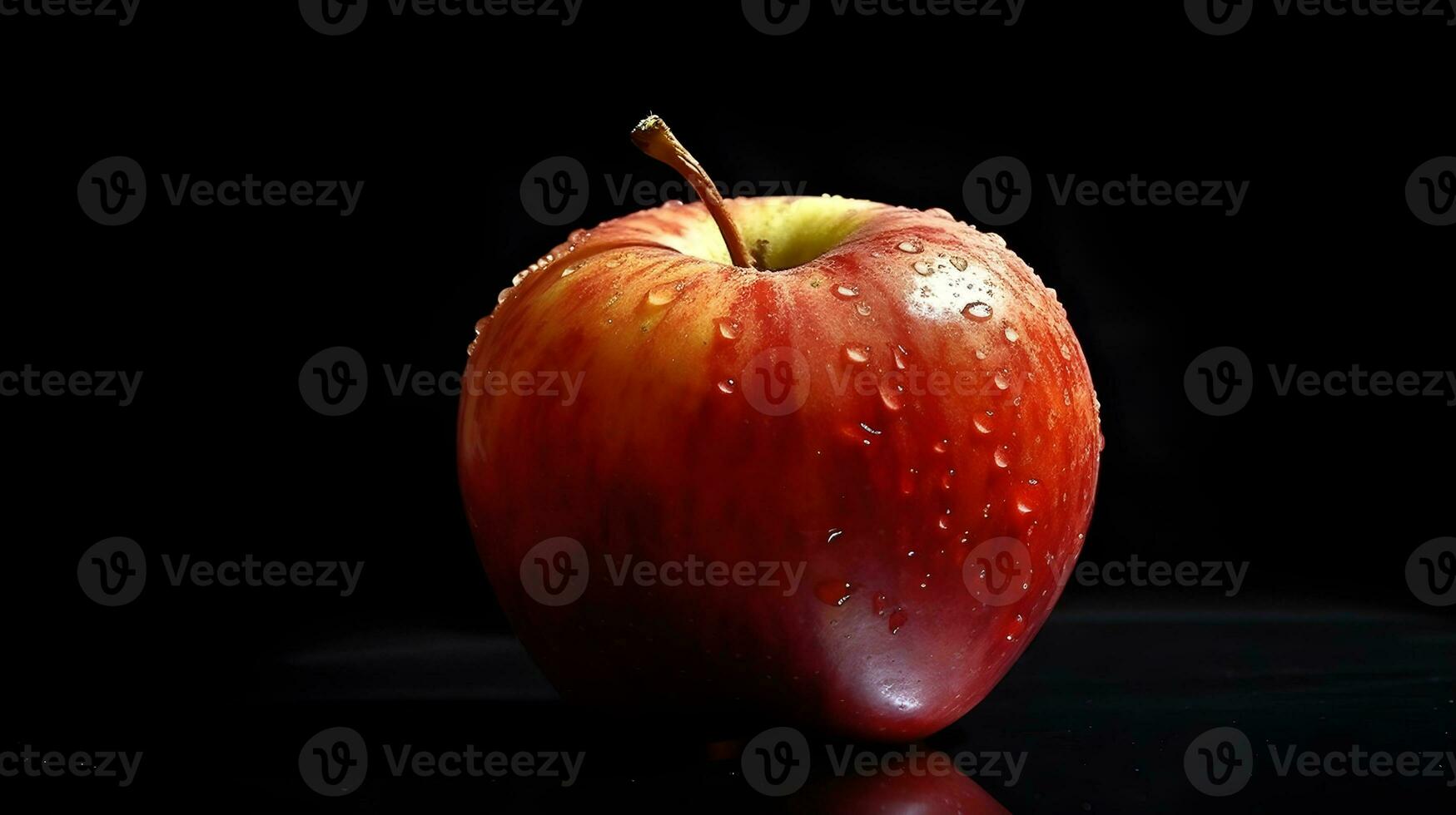 Red apple on black background, close-up. Fresh, healthy, still life. AI Generated photo