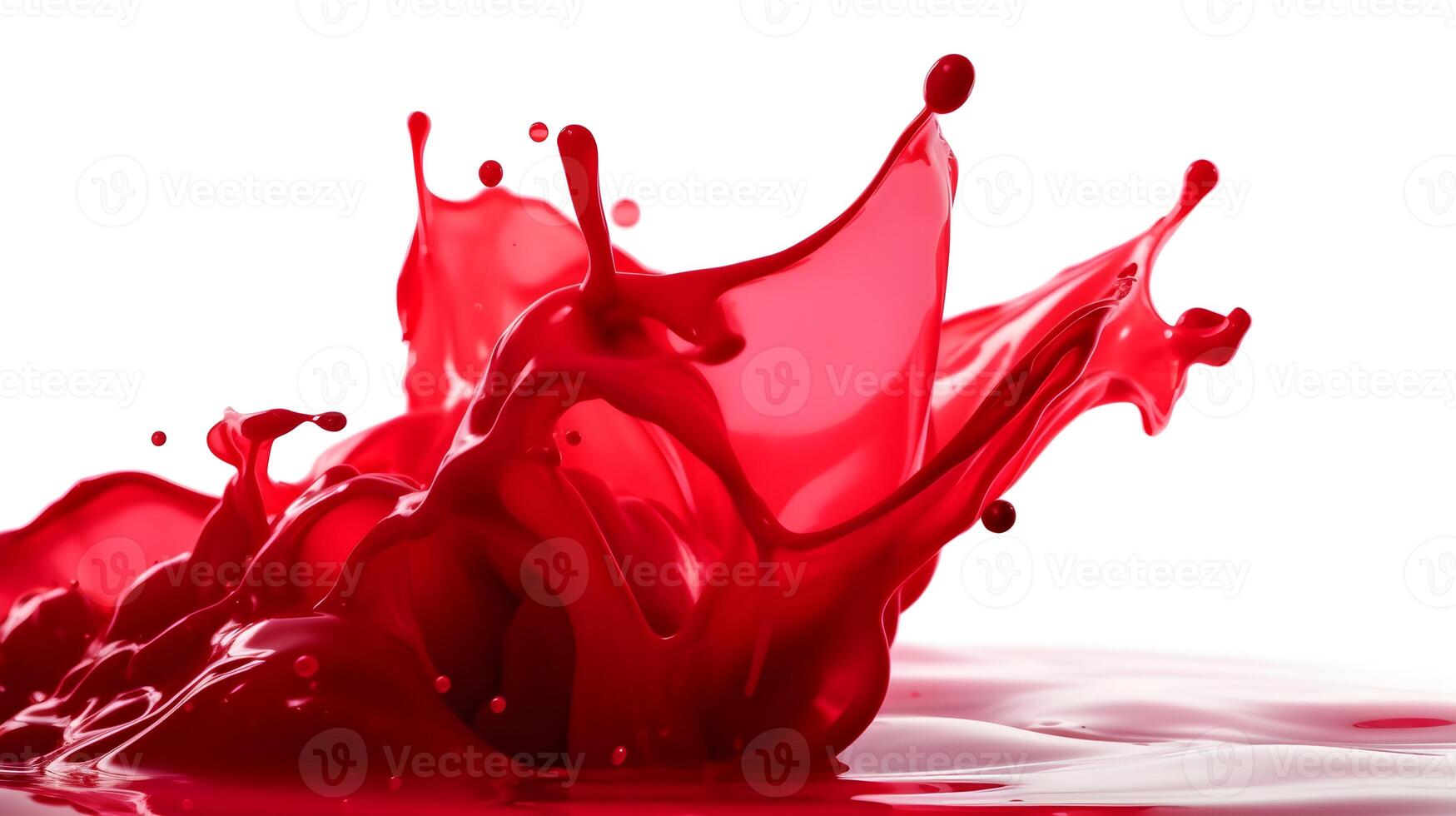 Red transparent thick liquid fall and splashing at the surface isolated on white background. AI Generated photo